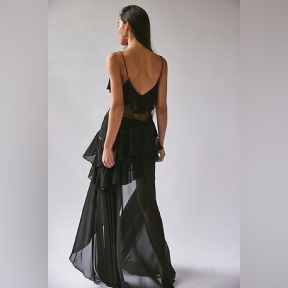 BNWT Ronny Kobo Luke M dress black ruffle tiered lace gown unworn - Picture 3 of 3